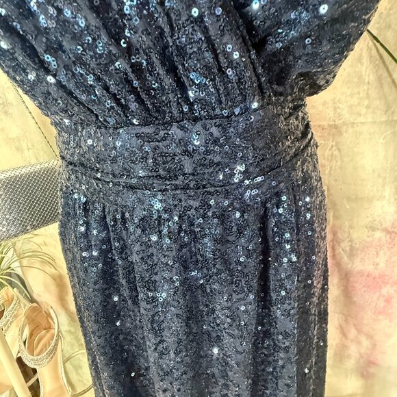 📌David's Bridal Sequin Navy Empire Waistline Bridesmaid - Formal  - Prom Dress - Picture 4 of 16